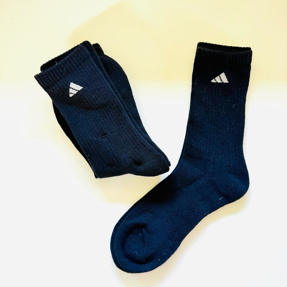 3 NEW ADIDAS Black White Logo Crew Tall Gym Athletic Socks Set Bundle Unisex